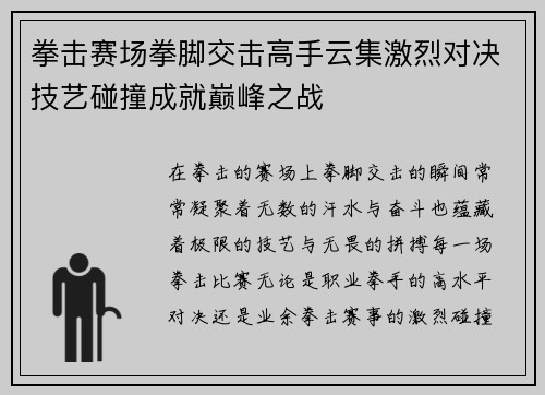 拳击赛场拳脚交击高手云集激烈对决技艺碰撞成就巅峰之战